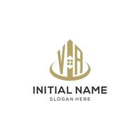 Initial VR logo with creative house icon, modern and professional real estate logo design vector