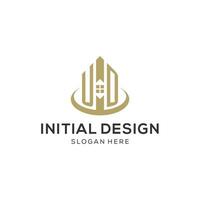 Initial UD logo with creative house icon, modern and professional real estate logo design vector