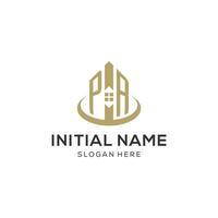 Initial PR logo with creative house icon, modern and professional real estate logo design vector