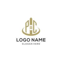 Initial PC logo with creative house icon, modern and professional real estate logo design vector