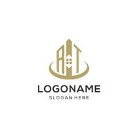 Initial RT logo with creative house icon, modern and professional real estate logo design vector