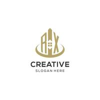 Initial RX logo with creative house icon, modern and professional real estate logo design vector