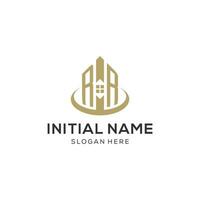 Initial RR logo with creative house icon, modern and professional real estate logo design vector