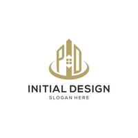 Initial PD logo with creative house icon, modern and professional real estate logo design vector