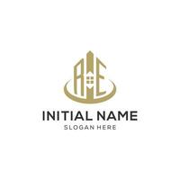 Initial RE logo with creative house icon, modern and professional real estate logo design vector