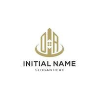 Initial OR logo with creative house icon, modern and professional real estate logo design vector