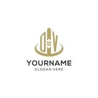 Initial OV logo with creative house icon, modern and professional real estate logo design vector