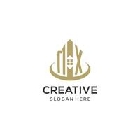 Initial MX logo with creative house icon, modern and professional real estate logo design vector