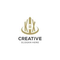 Initial KX logo with creative house icon, modern and professional real estate logo design vector