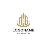 Initial MG logo with creative house icon, modern and professional real estate logo design vector