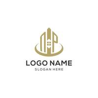inicial notario público logo con creativo casa icono, moderno y profesional real inmuebles logo diseño vector