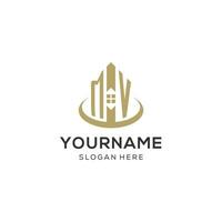 Initial MV logo with creative house icon, modern and professional real estate logo design vector