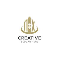 Initial NX logo with creative house icon, modern and professional real estate logo design vector