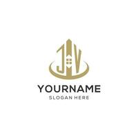 Initial JV logo with creative house icon, modern and professional real estate logo design vector