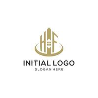 Initial HF logo with creative house icon, modern and professional real estate logo design vector