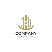 Initial JW logo with creative house icon, modern and professional real estate logo design vector