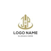 Initial JP logo with creative house icon, modern and professional real estate logo design vector