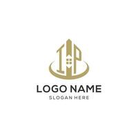 Initial IP logo with creative house icon, modern and professional real estate logo design vector