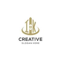 Initial IK logo with creative house icon, modern and professional real estate logo design vector