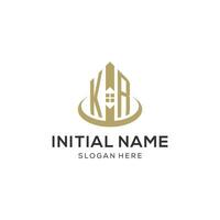 Initial KR logo with creative house icon, modern and professional real estate logo design vector