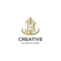 Initial JK logo with creative house icon, modern and professional real estate logo design vector