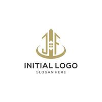 Initial JF logo with creative house icon, modern and professional real estate logo design vector