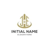 Initial JE logo with creative house icon, modern and professional real estate logo design vector