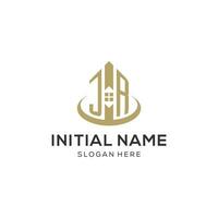 Initial JR logo with creative house icon, modern and professional real estate logo design vector