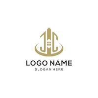 Initial JC logo with creative house icon, modern and professional real estate logo design vector