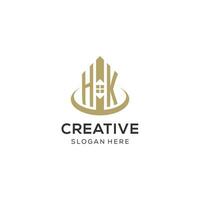 Initial HK logo with creative house icon, modern and professional real estate logo design vector