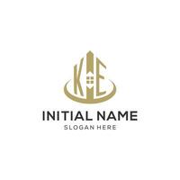 Initial KE logo with creative house icon, modern and professional real estate logo design vector