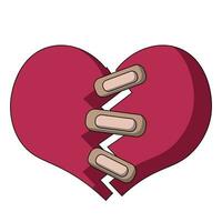 A Broken Heart connected by threads adhesive plaster in color vector