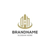 Initial DM logo with creative house icon, modern and professional real estate logo design vector