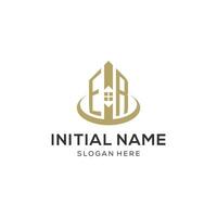 Initial ER logo with creative house icon, modern and professional real estate logo design vector