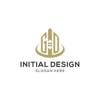 Initial GD logo with creative house icon, modern and professional real estate logo design vector