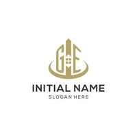 Initial GE logo with creative house icon, modern and professional real estate logo design vector