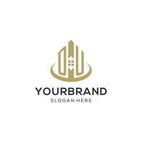 Initial DU logo with creative house icon, modern and professional real estate logo design vector