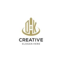 Initial DK logo with creative house icon, modern and professional real estate logo design vector