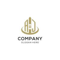 Initial AJ logo with creative house icon, modern and professional real estate logo design vector
