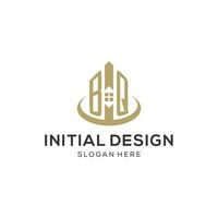 inicial bq logo con creativo casa icono, moderno y profesional real inmuebles logo diseño vector