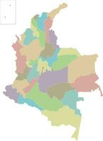 Vector blank map of Colombia with departments, capital region and administrative divisions. Editable and clearly labeled layers.