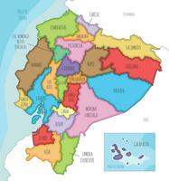 Vector illustrated map of Ecuador with provinces and administrative divisions, and neighbouring countries. Editable and clearly labeled layers.