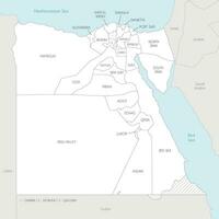 Vector map of Egypt with governorates or provinces and administrative divisions, and neighbouring countries. Editable and clearly labeled layers.