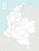 Vector blank map of Colombia with departments, capital region and administrative divisions, and neighbouring countries. Editable and clearly labeled layers.