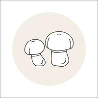 Mushroom line icon black outline in circle. Vector illustration isolated champignon in doodle style.