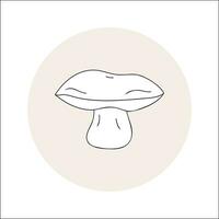 Oak mushroom line icon black outline in circle. Vector illustration isolated boletus in doodle style. Design element for theme forest mushrooms, menu, forest, ingredients, recipes, organic products.