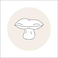 Oak mushroom line icon black outline in circle. Vector illustration isolated boletus in doodle style. Design element for theme forest mushrooms, menu, forest, ingredients, recipes, organic products.