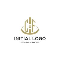 Initial CF logo with creative house icon, modern and professional real estate logo design vector