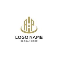 Initial AP logo with creative house icon, modern and professional real estate logo design vector