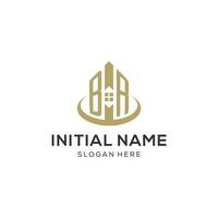 Initial BR logo with creative house icon, modern and professional real estate logo design vector